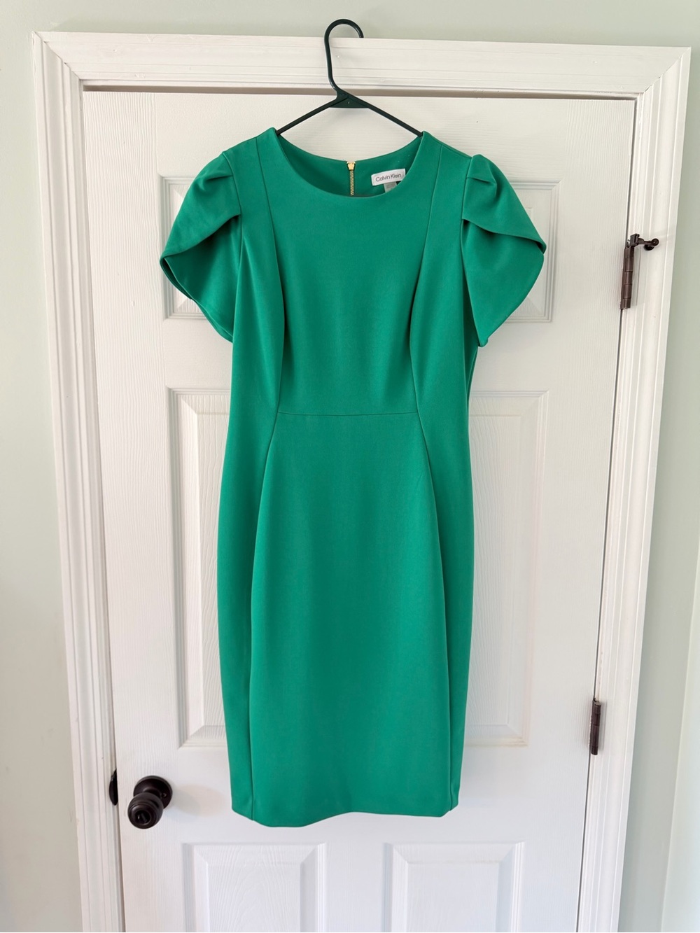 Calvin Klein Emerald Green Puff-Sleeve Midi Sheath Dress